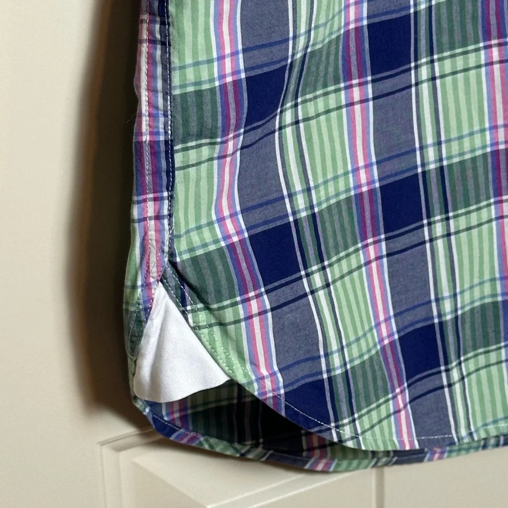 Brooks Brothers Button Up Shirt XXL Long Sleeve Blue Green Plaid 100% Cotton